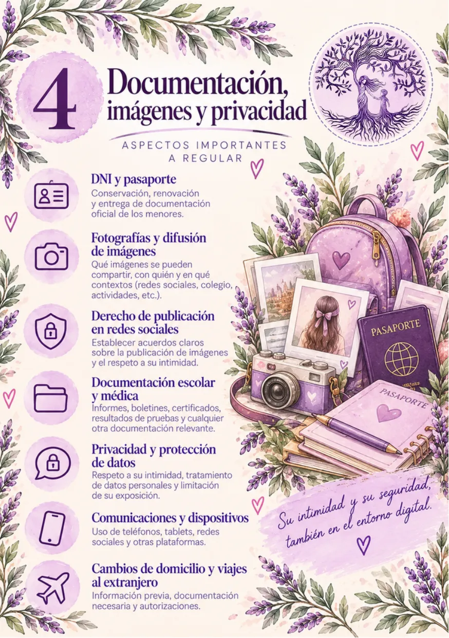 Lámina 4: Documentación, imágenes y privacidad. Aspectos importantes a regular. El texto completo está debajo.